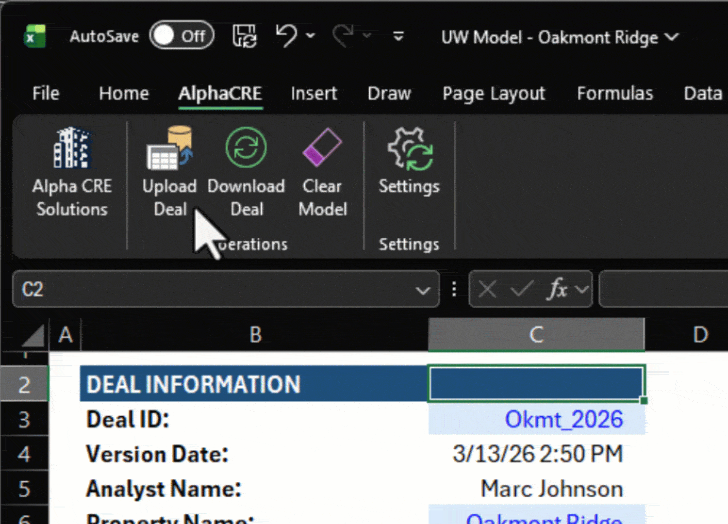 Deal upload animation showing data flow from Excel to database